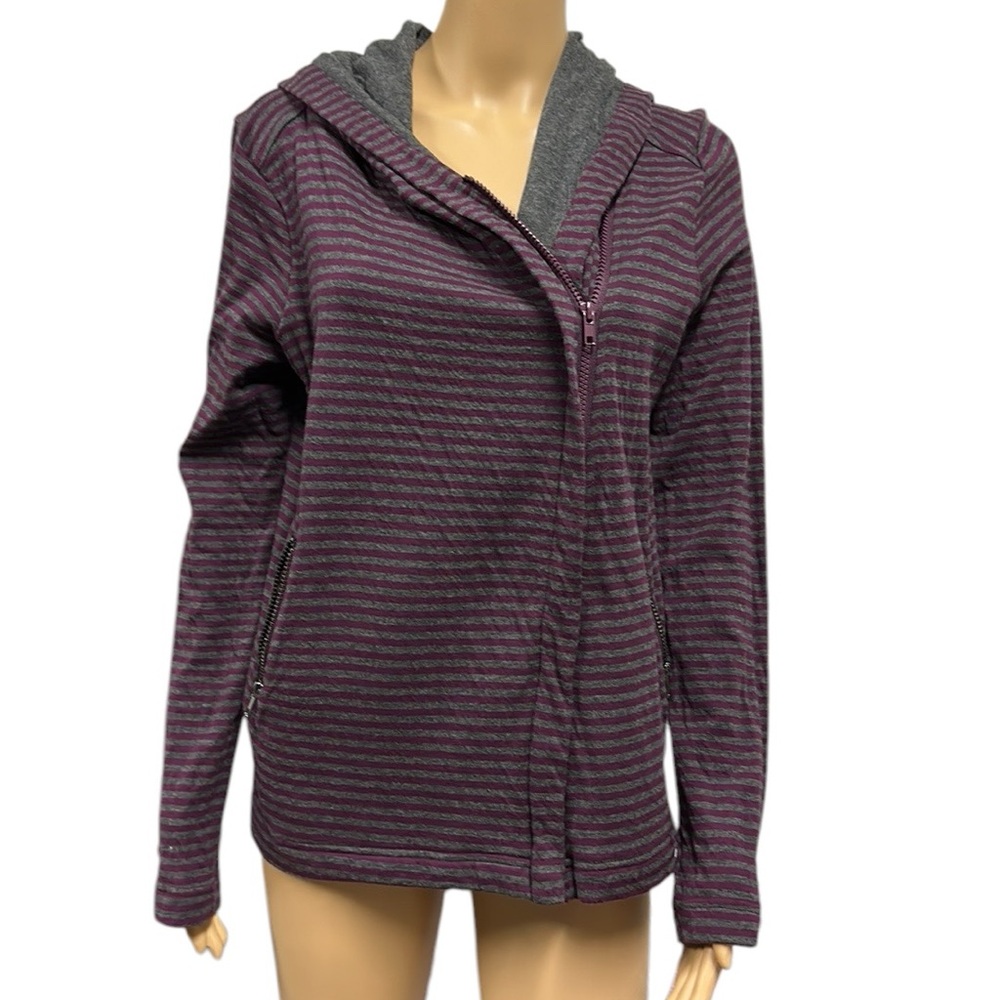 Mondetta Purple Gray Striped Moto Zip Up Athletic Sweatshirt Zip Pockets Size S